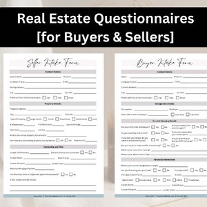 Buyer & Seller Real Estate Questionnaire Templates, Real Estate Template, Property Buyer Questionnaire, Home Buyer and Seller Intake Form