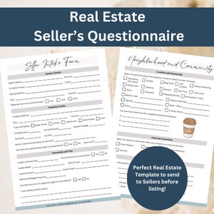 Real Estate Agent Seller Questionnaire Template, Real Estate Home Buyer and Seller Intake Form, Real Estate Seller Packet Property Checklist