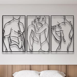 LGBT Gay Couple Set Of 3 Metal Wall Art | Gay Line Art | Hot Couple