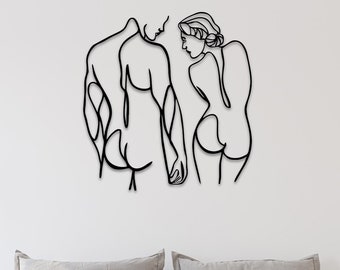 Naked Couple Line Metal Wall Art | Minimalist Wall Art | Couple One Line Drawing | Wall Hanging | Valentine's Day | Metal Home Decor