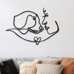 Woman And Dog Metal Line Wall Art | Dog Lovers Wall Art | Home Wall Hanging | Minimalist Wall Decor | Metal Home Decor | Dog Lovers Gifts