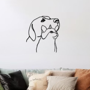 Cat And Dog Metal Wall Art | Animal Line Wall Art | Lovely Friends One Line Art | Metal Wall Hanging | Home Decor | Gift For Housewarming