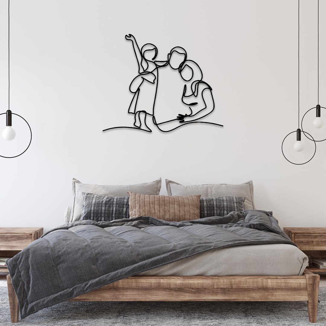 Minimalist Family Portrait Metal Wall Art | Family Line Art | Metal ...