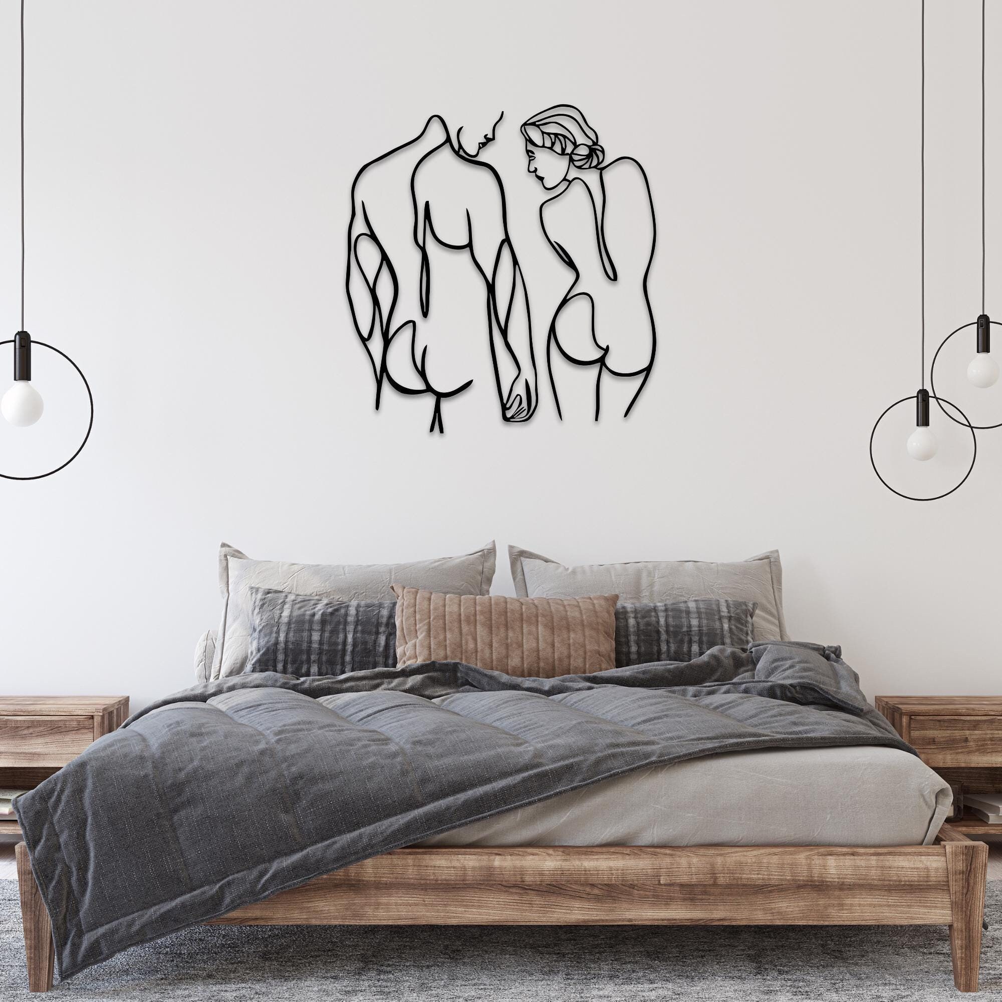 Arte de pared de metal con una pareja desnuda / Arte minimalista de pared / Dibujo de una línea de pareja / Decoración de pared / San Valentín / Decoración de metal para el hogar