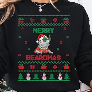Vrolijke baardmas, baardagaam, lelijke kersttrui, hagedisshirt, reptielenminnaar, hagedismoeder