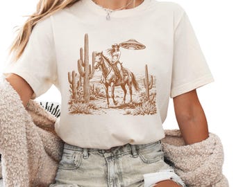 UFO Cowgirl T-shirt: Retro Cosmic Wild West Tee