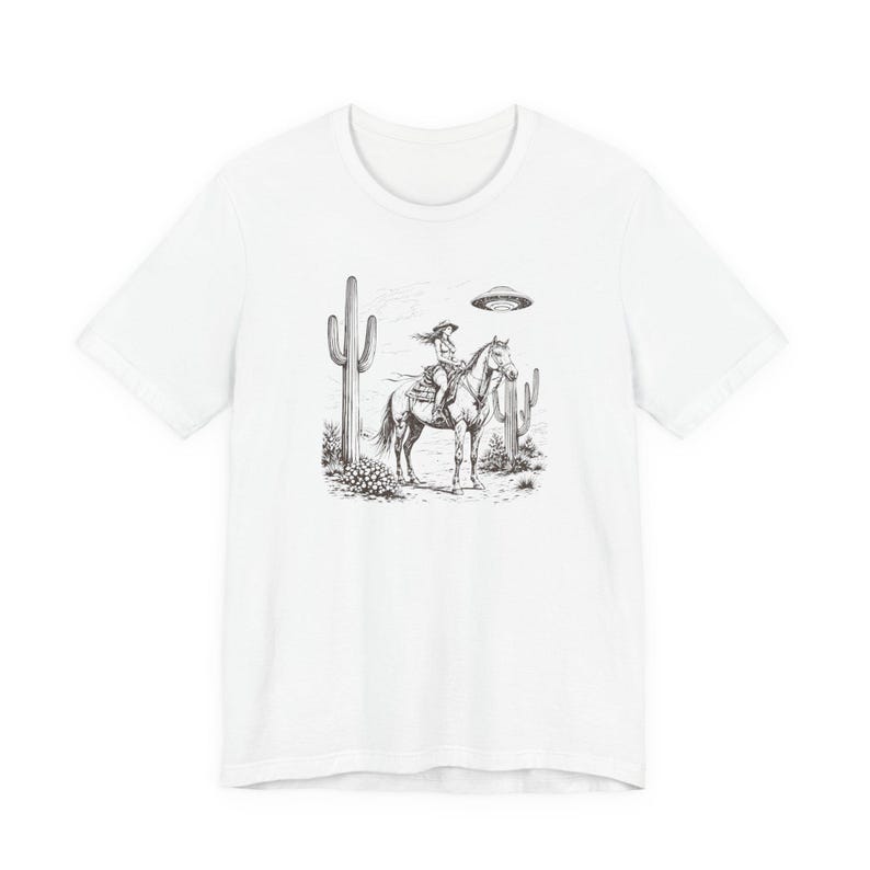 Cosmic Cowgirl TShirt, UFO Western Graphic Tee, Retro Space Cowgirl Shirt, Bella Canvas Tee image 4