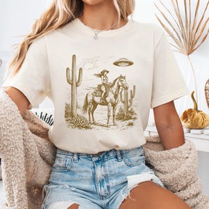 Cosmic Cowgirl TShirt, UFO Western Graphic Tee, Retro Space Cowgirl Shirt, Bella Canvas Tee image 3