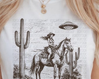 Cosmic Cowgirl TShirt, UFO Western Graphic Tee, Retro Space Cowgirl Shirt, Bella  Canvas Tee