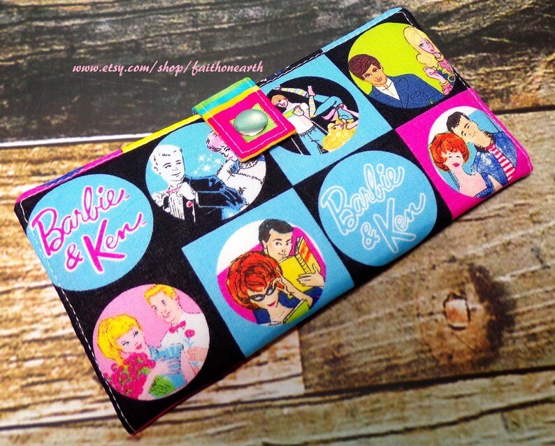 Retro Barbie wallet Handmade Long fandom geek Wallet BiFold Clutch or half size unisex wallet Vegan