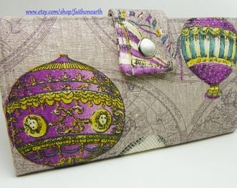 Purple Circus Hot Air Balloon Handmade vegan Long Wallet BiFold Clutch - Purple Hot Air Balloon Ride wallet gifts under 50