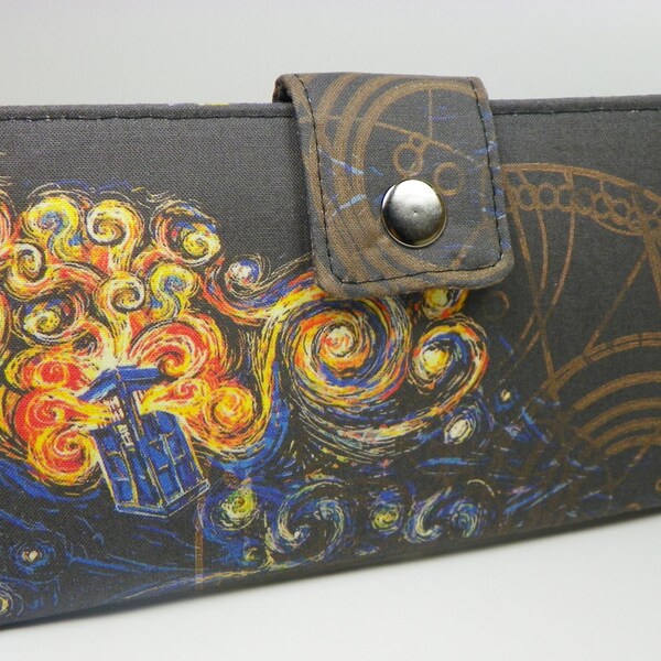 Handmade dr who Long fandom geek Wallet  BiFold Clutch -Vegan Wallet - Doctor Who's Van Gogh Exploding Tardis