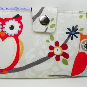 Perched Owl - Vegan Wallet - Handmade Long Wallet  BiFold Clutch or half size unisex walletgifts under 50