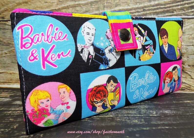Retro Barbie wallet Handmade Long fandom geek Wallet BiFold Clutch or half size unisex wallet Vegan