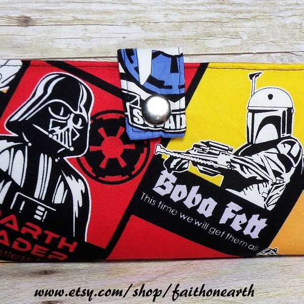 Star Wars Boba Fett Dark Vador Fait à la main Long fandom geek Portefeuille BiFold Clutch portefeuille le plus vendu - Portefeuille végétalien - cadeaux de moins de 50 ans