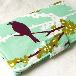 Handmade vegan Long Wallet BiFold Clutch Sparrows in Plum Mint or half size unisex wallet Gifts under 50gifts under 50 image 1