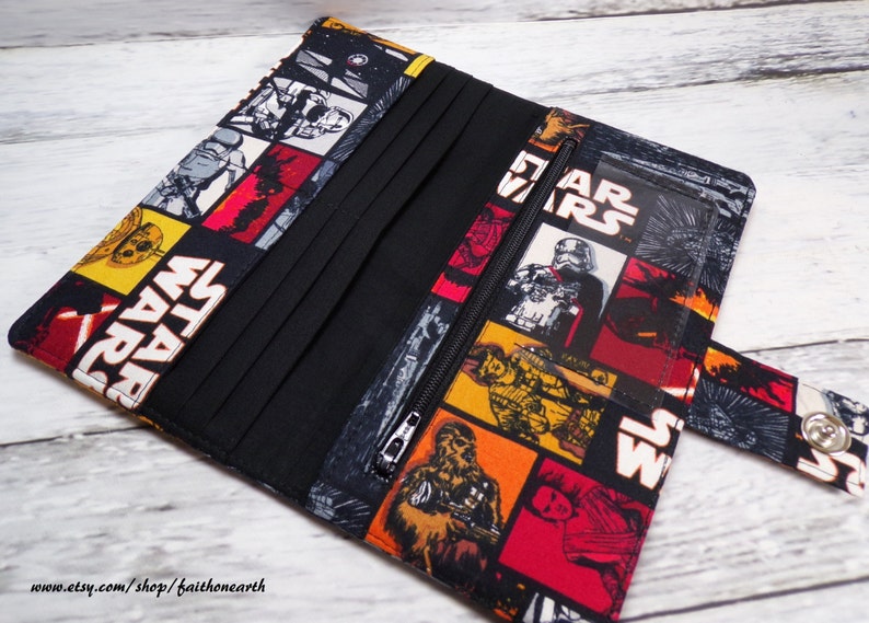 Star Wars Handmade Long fandom geek Wallet BiFold Clutch Vegan Wallet star wars wallet or half size unisex walletgifts under 50 image 3