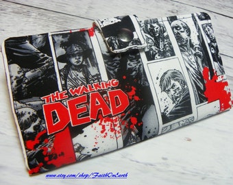 SALE TWD Handmade Long fandom geek Wallet - Vegan Wallet -  Walking Dead Comic Wallet or half size unisex wallet Gifts under 50