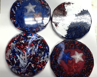 Red white and blue coaster set of 4. ready to ship.