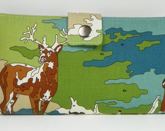 Deer Paint by Number  Handmade Long Wallet  BiFold Clutch - Lush Uptown Deer in Playgroundgifts under 50