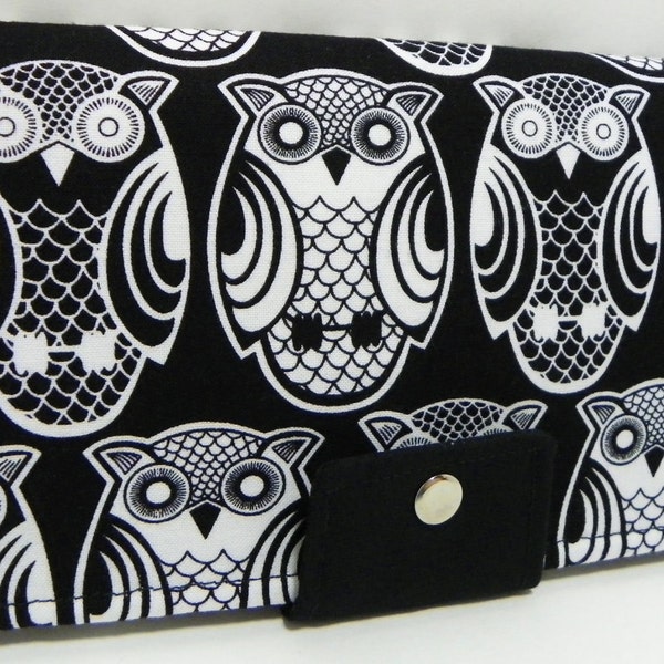Owls on Black Handmade Long Wallet  BiFold Clutch