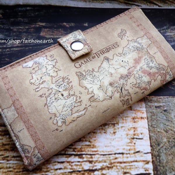 Game of Thrones Map of Westeros - Handmade  Long fandom geek Wallet  BiFold Clutch -Vegan Wallet or half size unisex walletgifts under 50