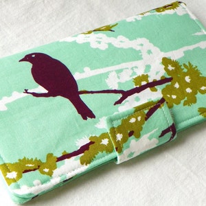 Handmade vegan Long Wallet BiFold Clutch Sparrows in Plum Mint or half size unisex wallet Gifts under 50gifts under 50 image 2