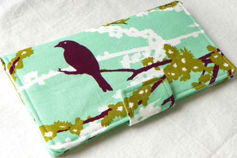 Handmade vegan Long Wallet BiFold Clutch Sparrows in Plum Mint or half size unisex wallet Gifts under 50gifts under 50 image 2