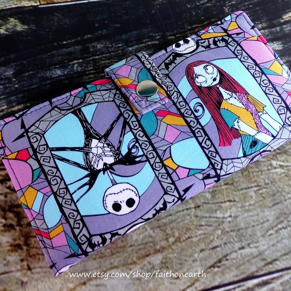 Nightmare Before Christmas Sally, Jack Stained Glass   Long fandom geek Clutch - best selling gift wallet-Vegan or half size unisex wallet