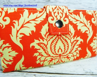 Damask in Saffron Handmade Long Wallet - BiFold Clutch - Vegan Wallet Large - Damask or half size unisex wallet Gifts under 50gifts under 50