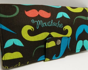 SALE - Moustache Handmade vegan Long Wallet  BiFold Clutch - Moustache Gifts under 50gifts under 50