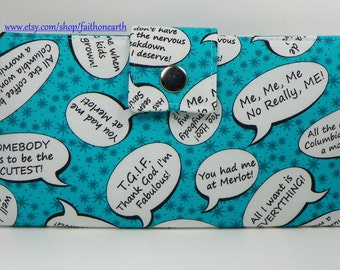 SALE - Handmade vegan Long Wallet  BiFold Clutch - Keep It Sassy quotes in blue Gifts under 50gifts under 50