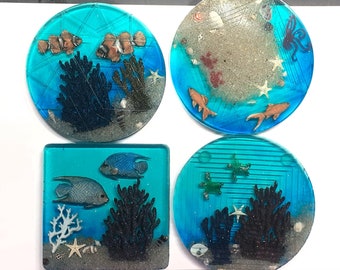 Under the ocean sea life coaster set of 4. ready to ship.