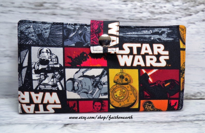 Star Wars Handmade Long fandom geek Wallet BiFold Clutch Vegan Wallet star wars wallet or half size unisex walletgifts under 50 image 2