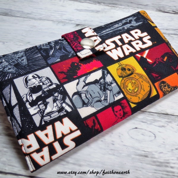 Star Wars Handmade Long fandom geek Wallet BiFold Clutch - Portefeuille végétalien - portefeuille Star Wars ou portefeuille unisexe demi-taillegifts de moins de 50 ans