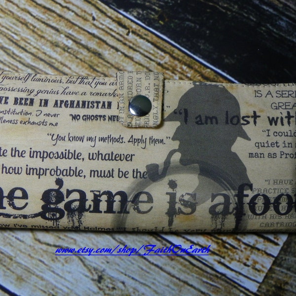 Handmade Sherlock vegan Long fandom geek Wallet  BiFold Clutch - Vegan Wallet  - Sherlock's the game is afoot wallet
