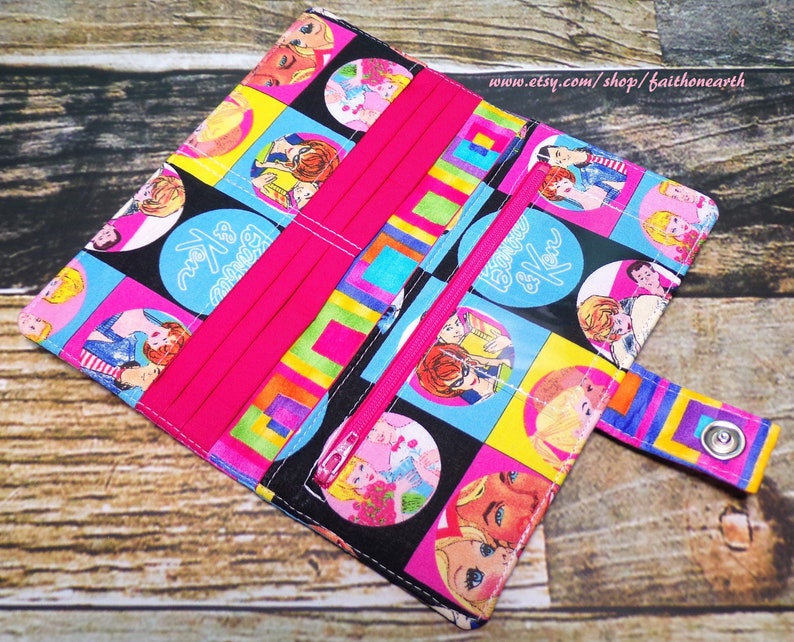 Retro Barbie wallet Handmade Long fandom geek Wallet BiFold Clutch or half size unisex wallet Vegan