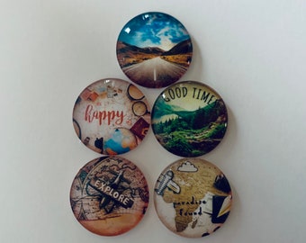 Fun Adventures Round Glass Magnets Set of 5