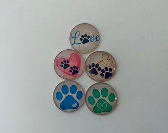 Dog Themed Round Glass Magnets Set of 5