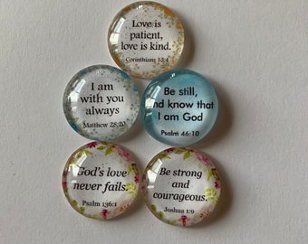 Inspirational Verses Round Glass Magnets Set of 5