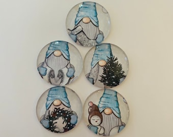 Fun Gnomes Round Glass Magnets Set of 5
