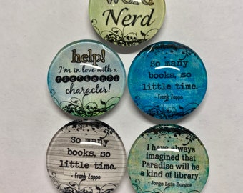 Book Sayings Round Glass Magnets Set of 5