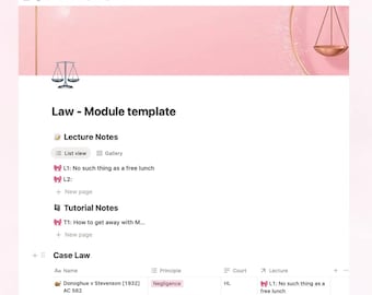 Plantilla de Notion para la Facultad de Derecho: Apuntes, Resúmenes de Casos (Descarga Digital)
