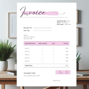 Invoice In Cursive Invoice Template Aesthetic. - Etsy