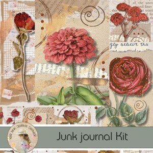 Kit per diario Timeless Romance Junk, carte stampabili, effimeri, etichette, timbri, appunti e cartelle / Kit per scrapbooking e journaling digitale