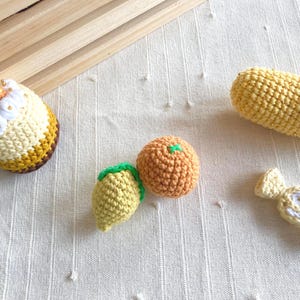 Mini Crochet Set: Lemon & Orange - Cute Amigurumi Fruits - Kids Kitchen Play Set - Kitchen Preschool Toys - Waldorf Fruit Food - Veggies