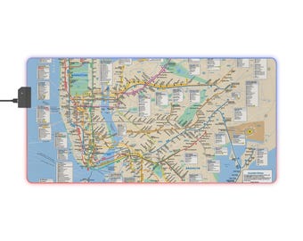 Alfombrilla de ratón LED para juegos con diseño de mapa de metro vintage (mayo de 2003) / Alfombrilla de escritorio RGB extendida
