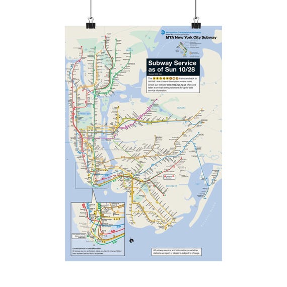MTA NYC Subway Map Poster October 28, 2001 (1 Month After 9