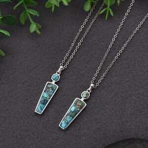Retro 925 Silver Copper Turquoise Pendant Necklace, Gold Line Turquoise Jewelry, Gemstone Necklace for Women, Natural Stone Necklace