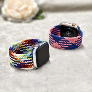 Fashion Rainbow Nylon Woven Watchstrap for Apple Watch -  Elastic Single Loop Slip Watchband for Band 38mm-41mm - Women Apple Watch Strap